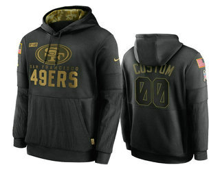 Men's San Francisco 49ers Black 2020 Customize Salute to Service Sideline Therma Pullover Hoodie